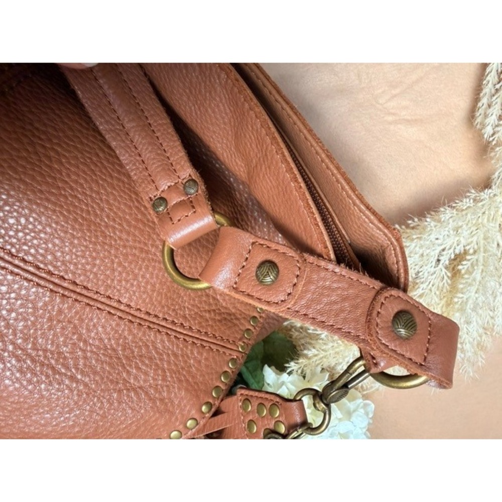 The Sak Pebbled Leather Studded Hobo Shoulder Bag Cognac Brown Tassel Large - Picture 5 of 16